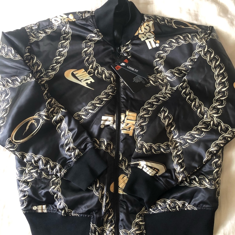 NWT Nike Bomber Jacket sz M Black with gold detail